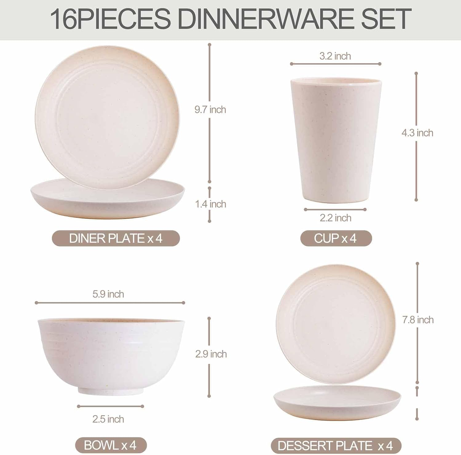 Reusable Wheat Straw Dinnerware Set, 16 Pieces - Image 2