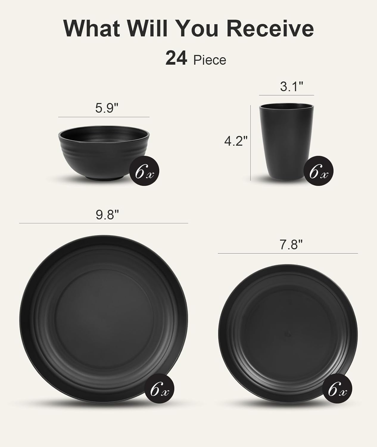 Lightweight Plastic Dinnerware Set, 24 Pieces - Image 2