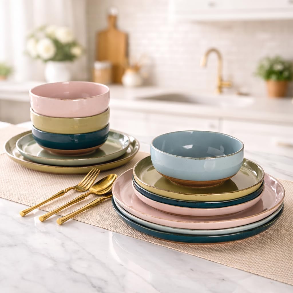 Wavy Rim Stoneware Dinnerware Set, 12 Pieces - Image 5