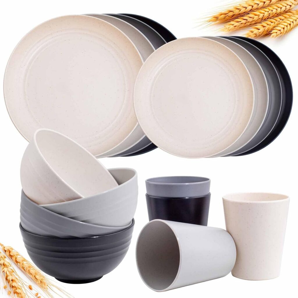 Reusable Wheat Straw Dinnerware Set, 16 Pieces