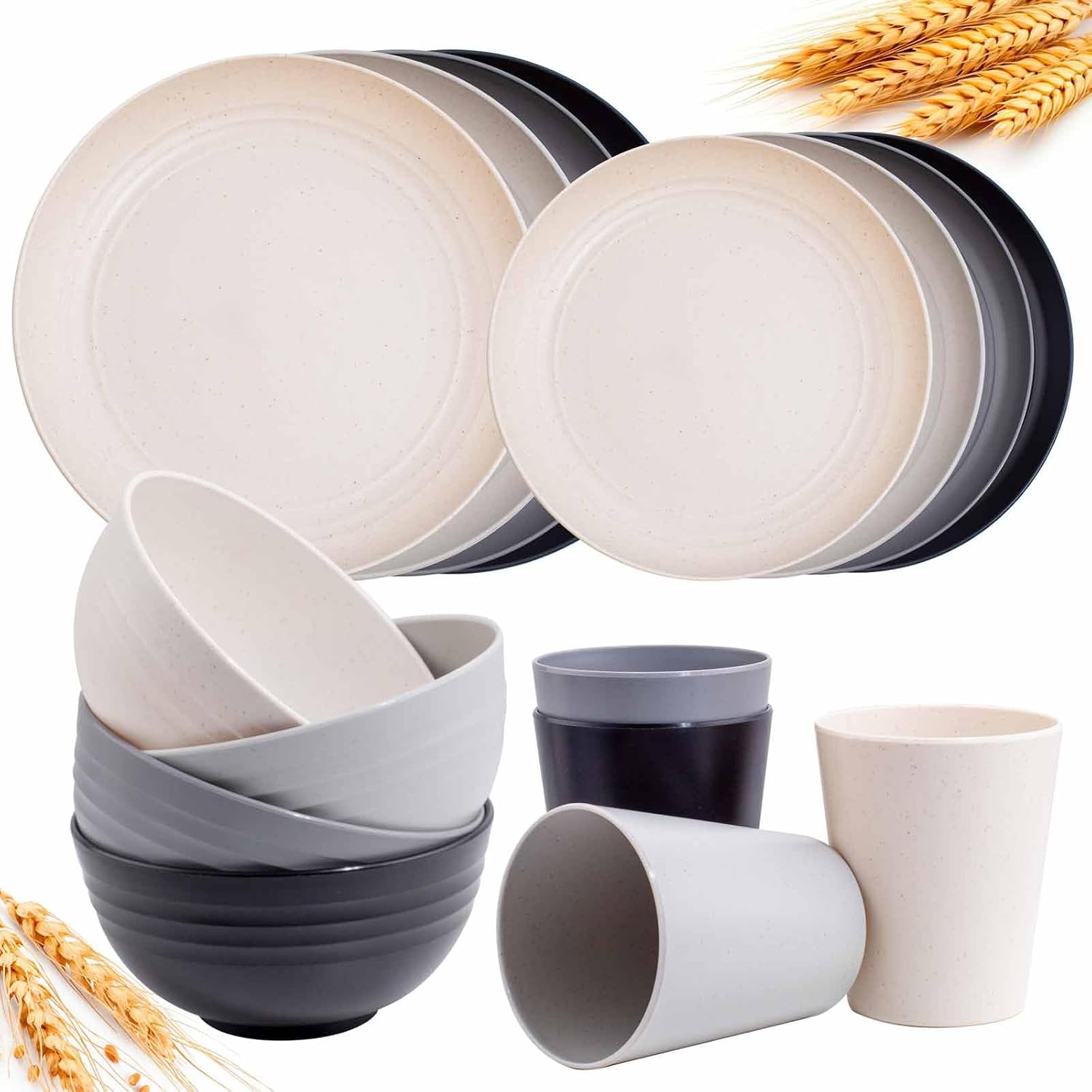 Reusable Wheat Straw Dinnerware Set, 16 Pieces