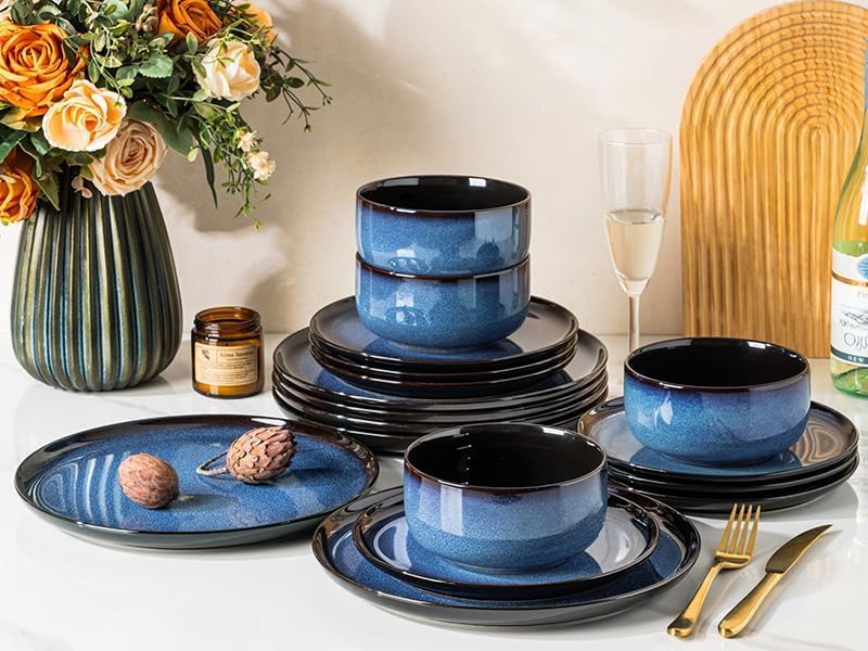 Blue Reactive Glaze Ceramic Dinnerware Set, 24 Pieces - Image 3