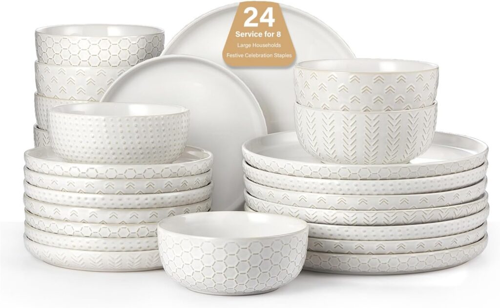 Embossed Stoneware Dinnerware Set, 24 Pieces