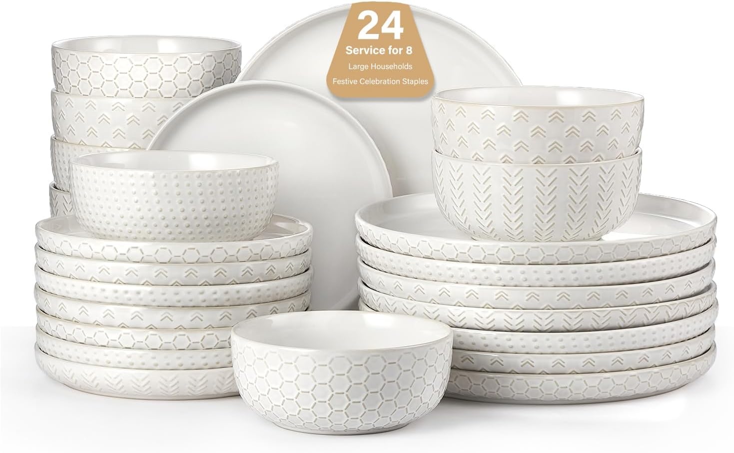 Embossed Stoneware Dinnerware Set, 24 Pieces