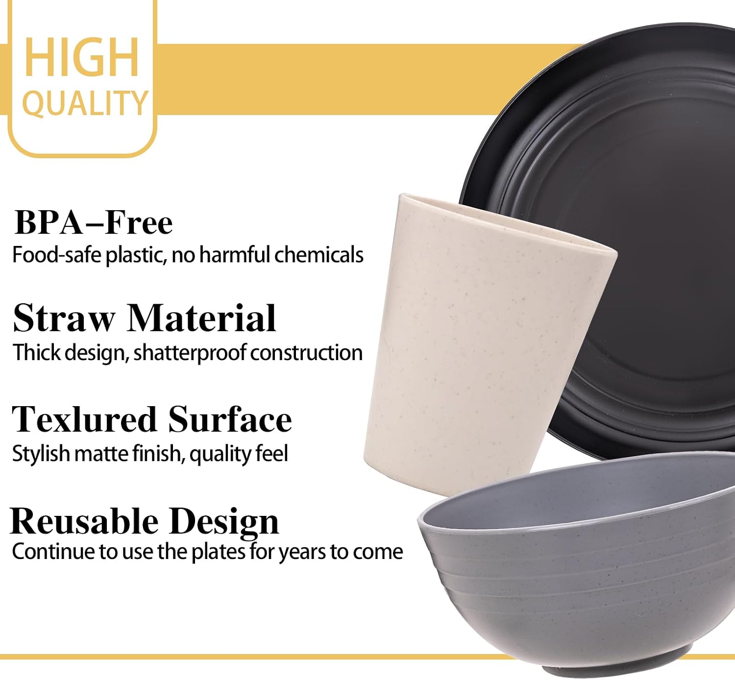 Reusable Wheat Straw Dinnerware Set, 16 Pieces - Image 7