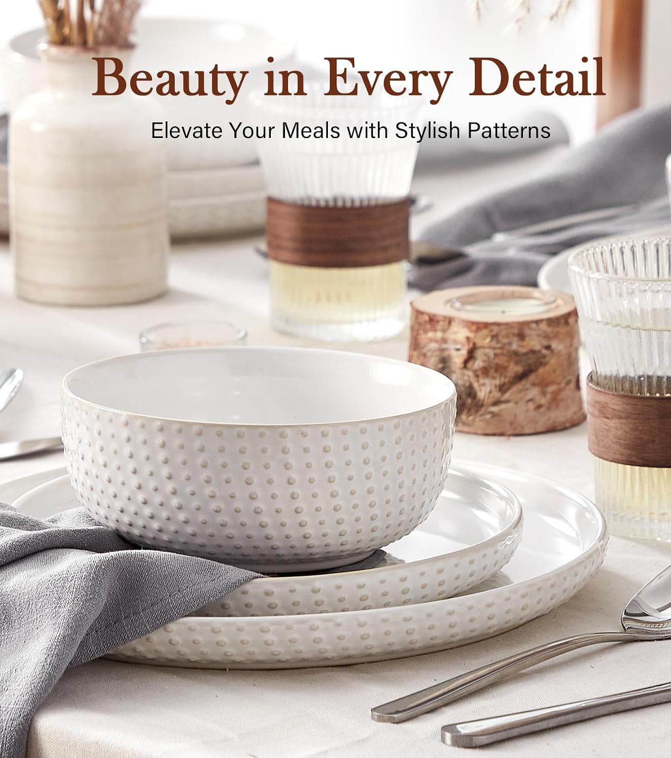 Embossed Stoneware Dinnerware Set, 24 Pieces - Image 2