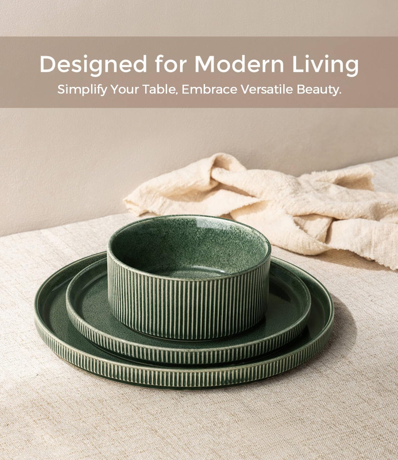 Ribbed Stoneware Dinnerware Set, 18 Pieces - Image 3