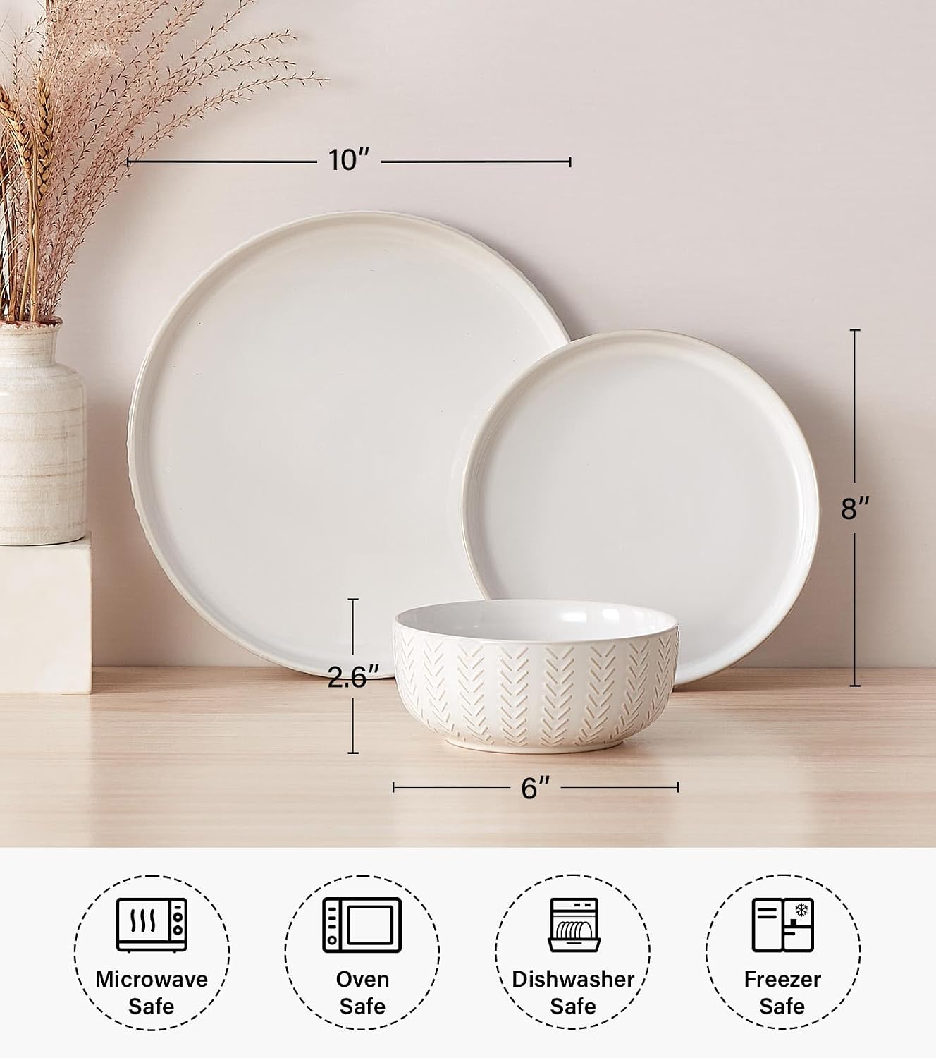 Embossed Stoneware Dinnerware Set, 24 Pieces - Image 3