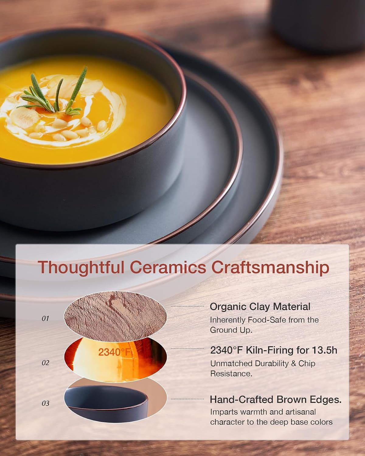 Charcoal Stoneware Dinnerware Set, 12 Pieces - Image 4