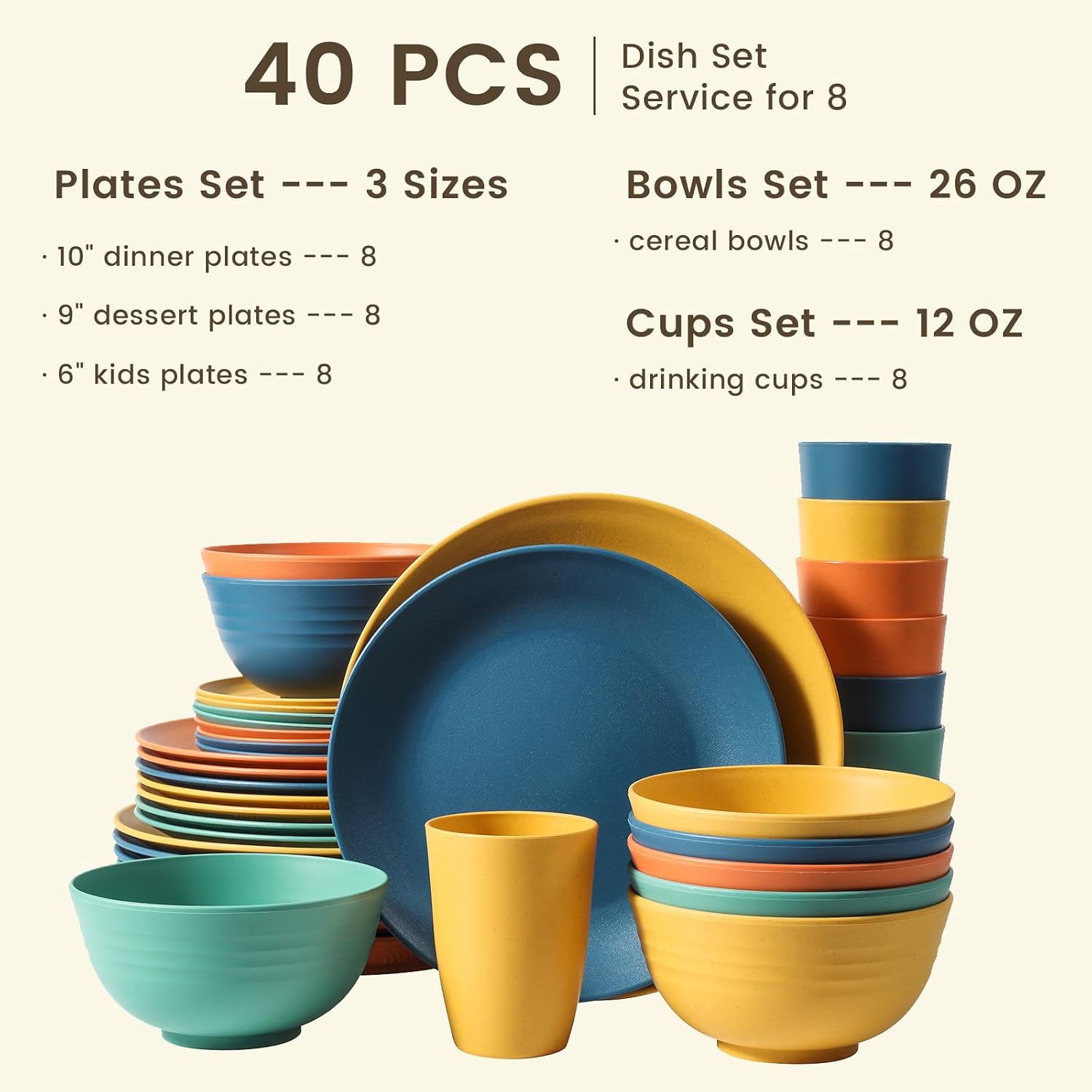 Wheat Straw Dinnerware Set, 40 Pieces - Image 2