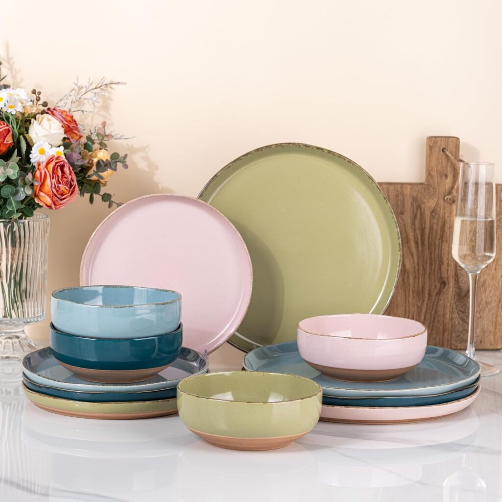 Wavy Rim Stoneware Dinnerware Set, 12 Pieces