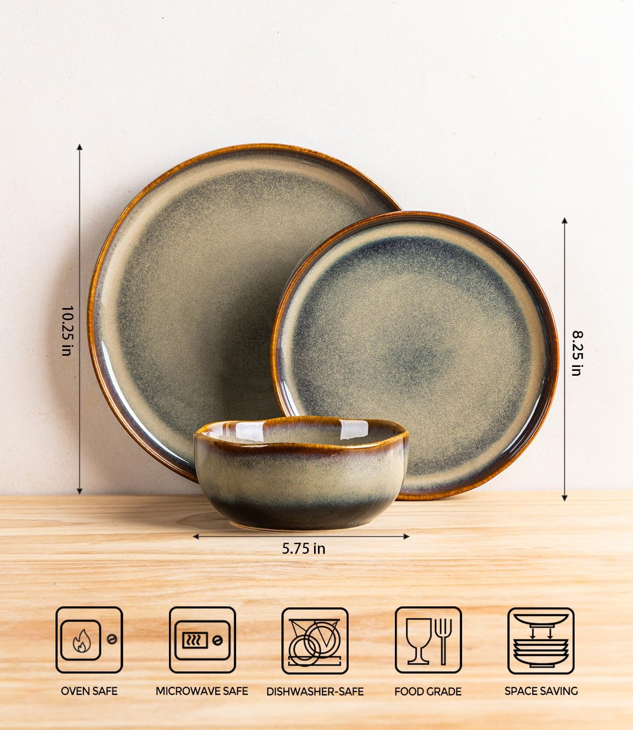 Double Reactive Glaze Ceramic Dinnerware Set, 12 Pieces - Image 8