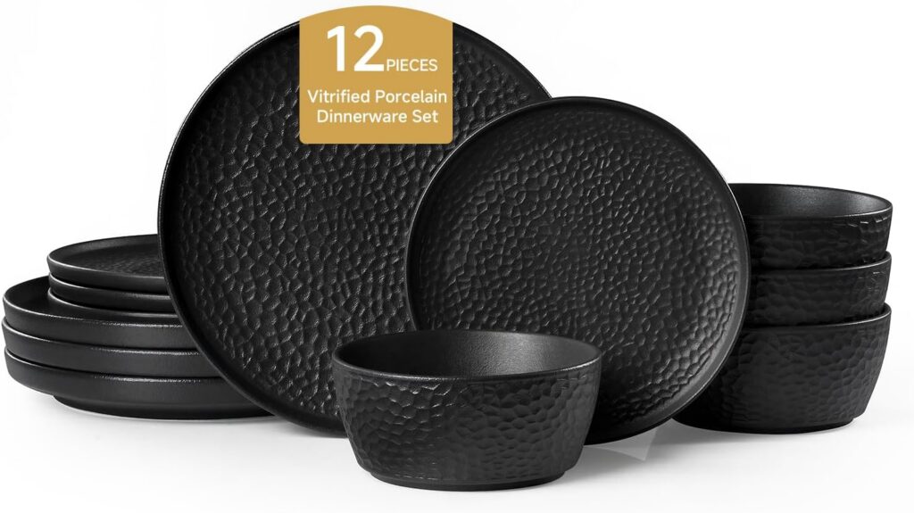 Hammered Matte Ceramic Dinnerware Set, 12 Pieces