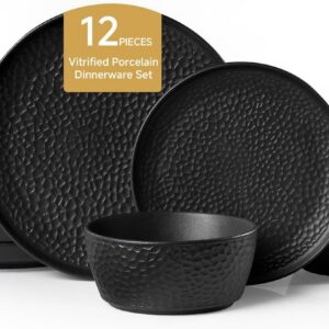 Hammered Matte Ceramic Dinnerware Set, 12 Pieces