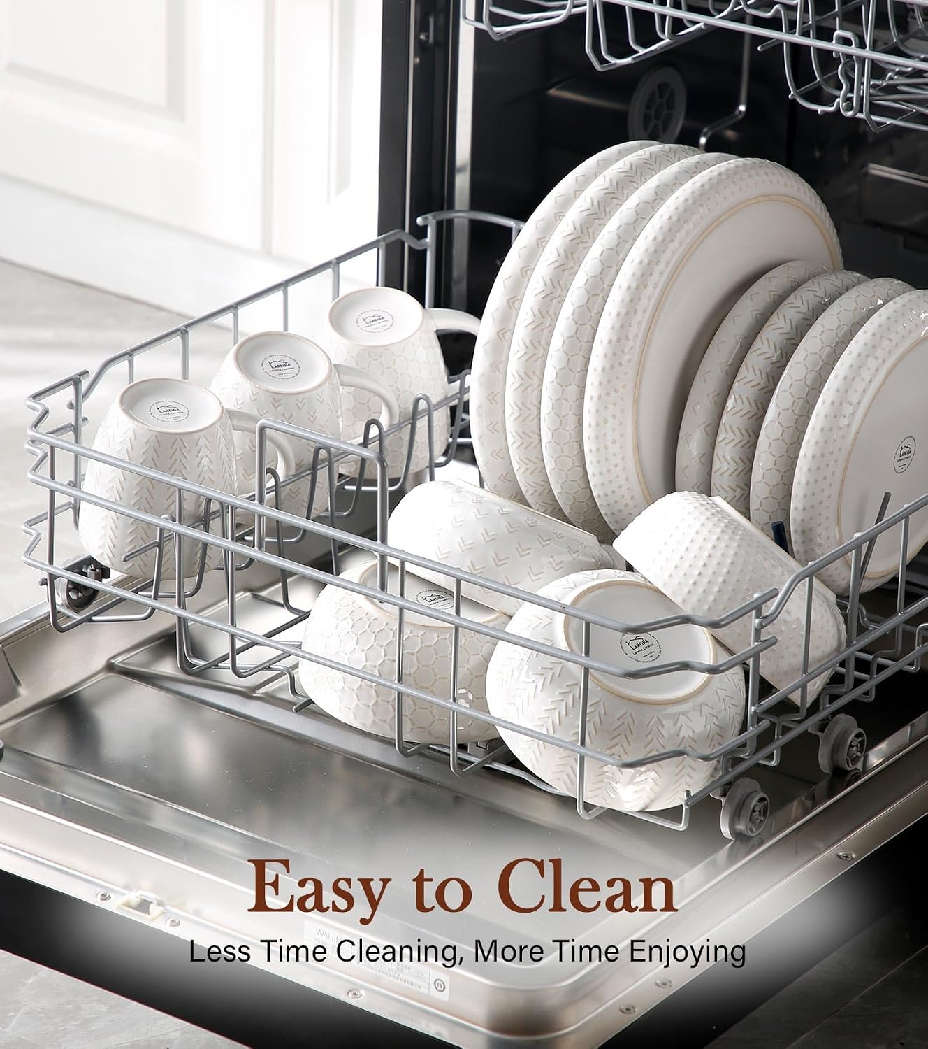 Embossed Stoneware Dinnerware Set, 24 Pieces - Image 7