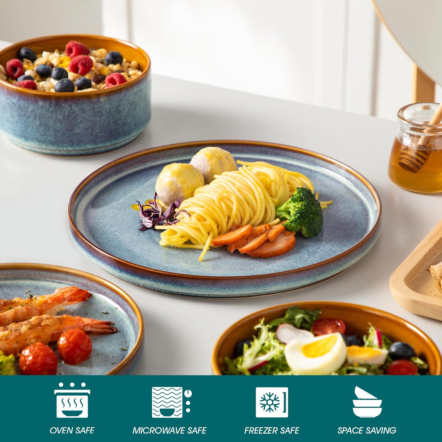Blue Reactive Glaze Ceramic Dinnerware Set, 12 Pieces - Image 4