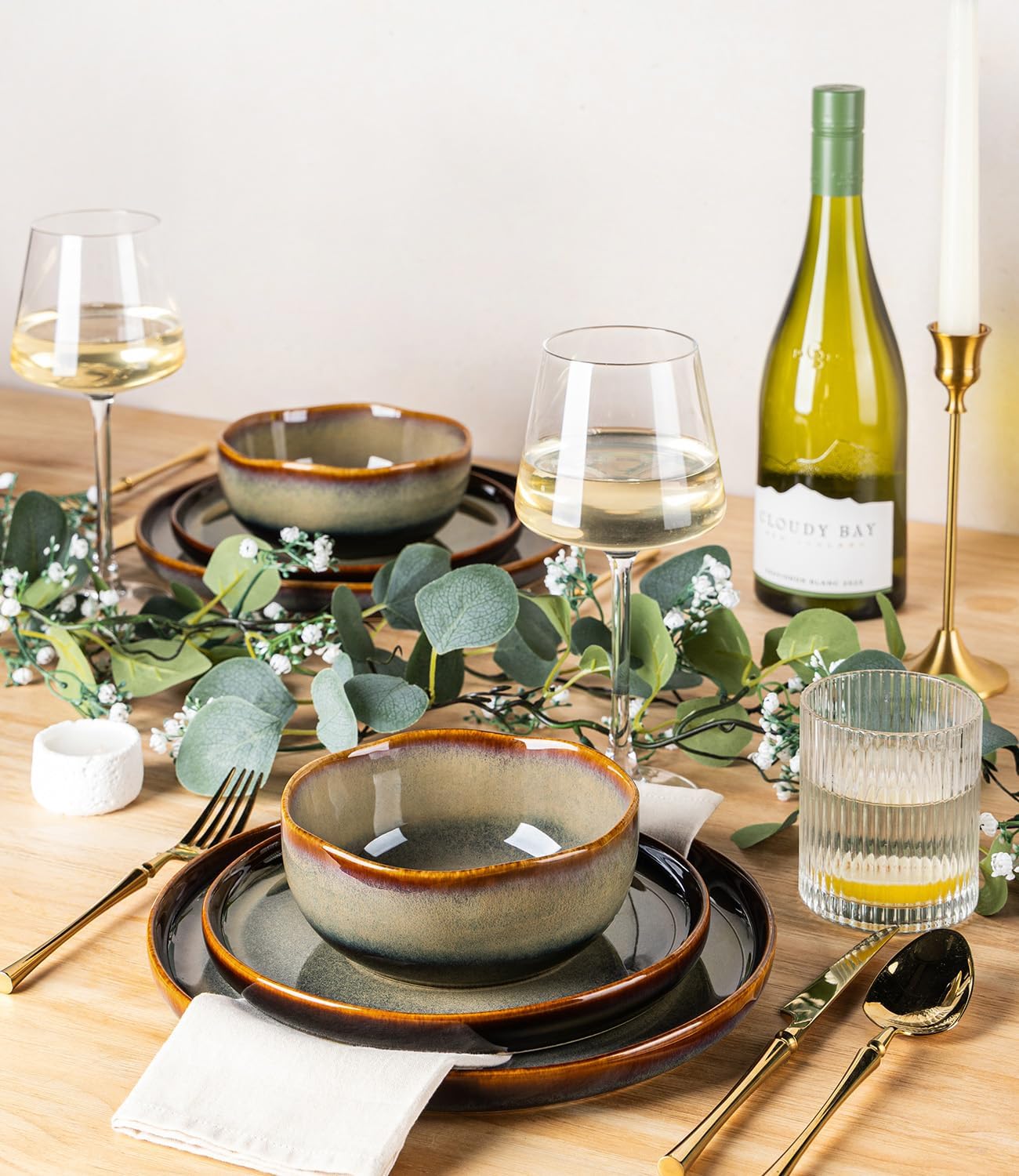 Double Reactive Glaze Ceramic Dinnerware Set, 12 Pieces - Image 5