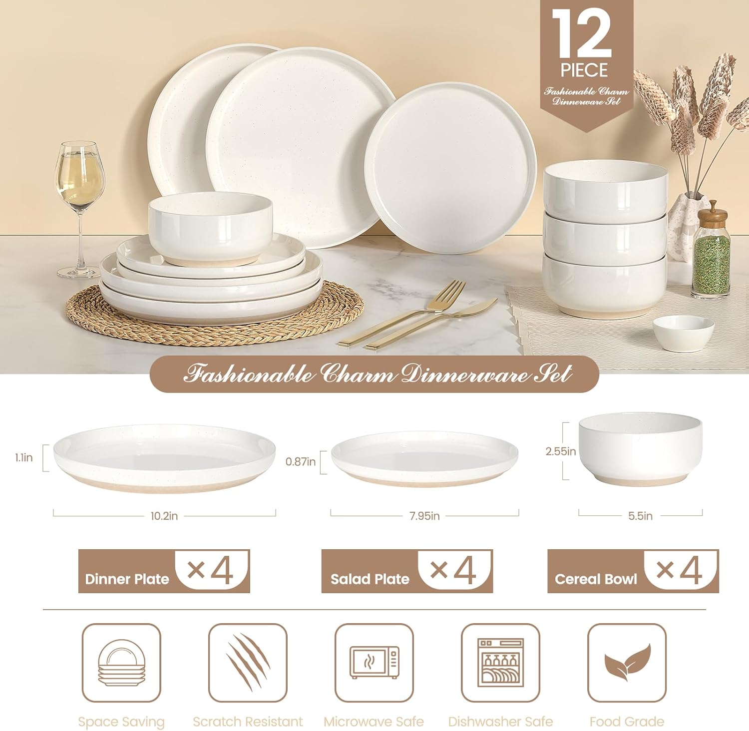 Speckled Stoneware Dinnerware Set, 12 Pieces - Image 2