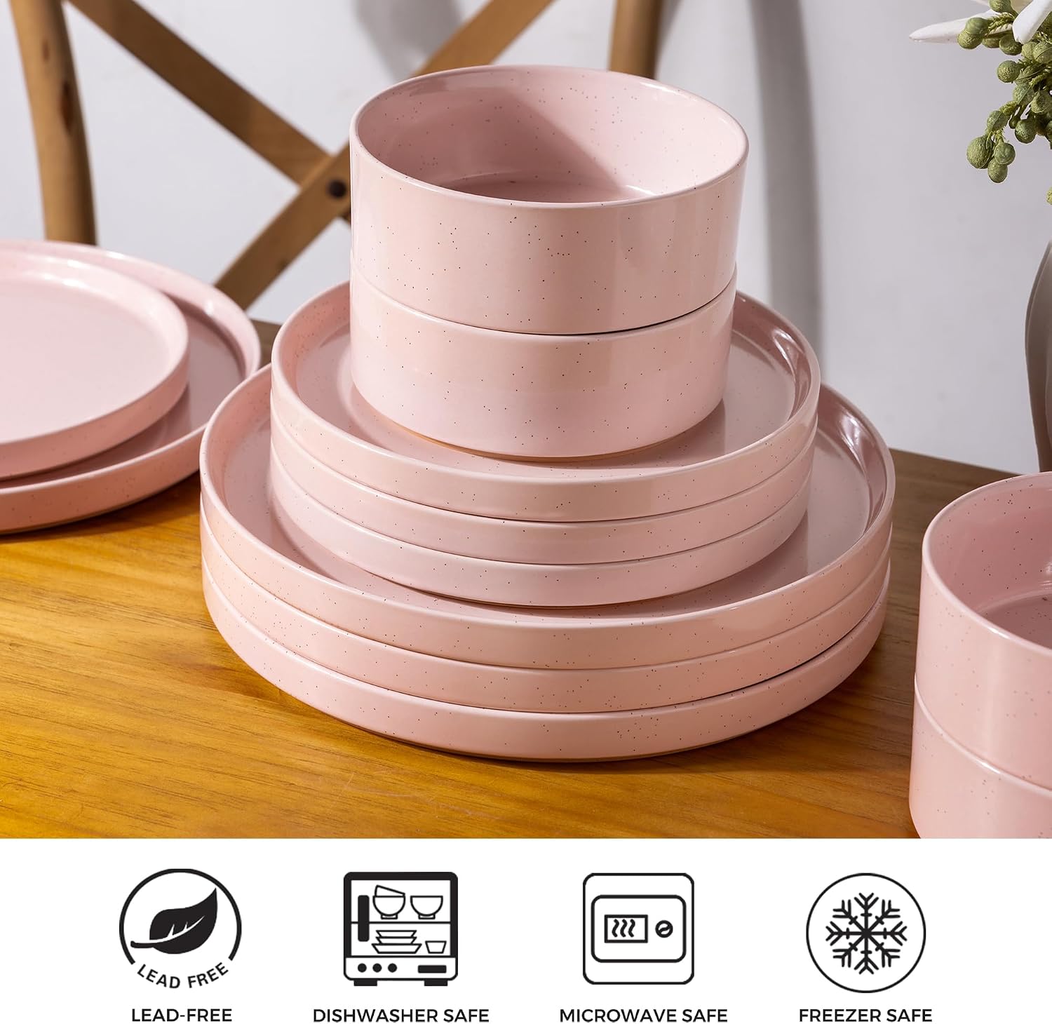 Pink Stoneware Dinnerware Set, 12 Pieces - Image 5