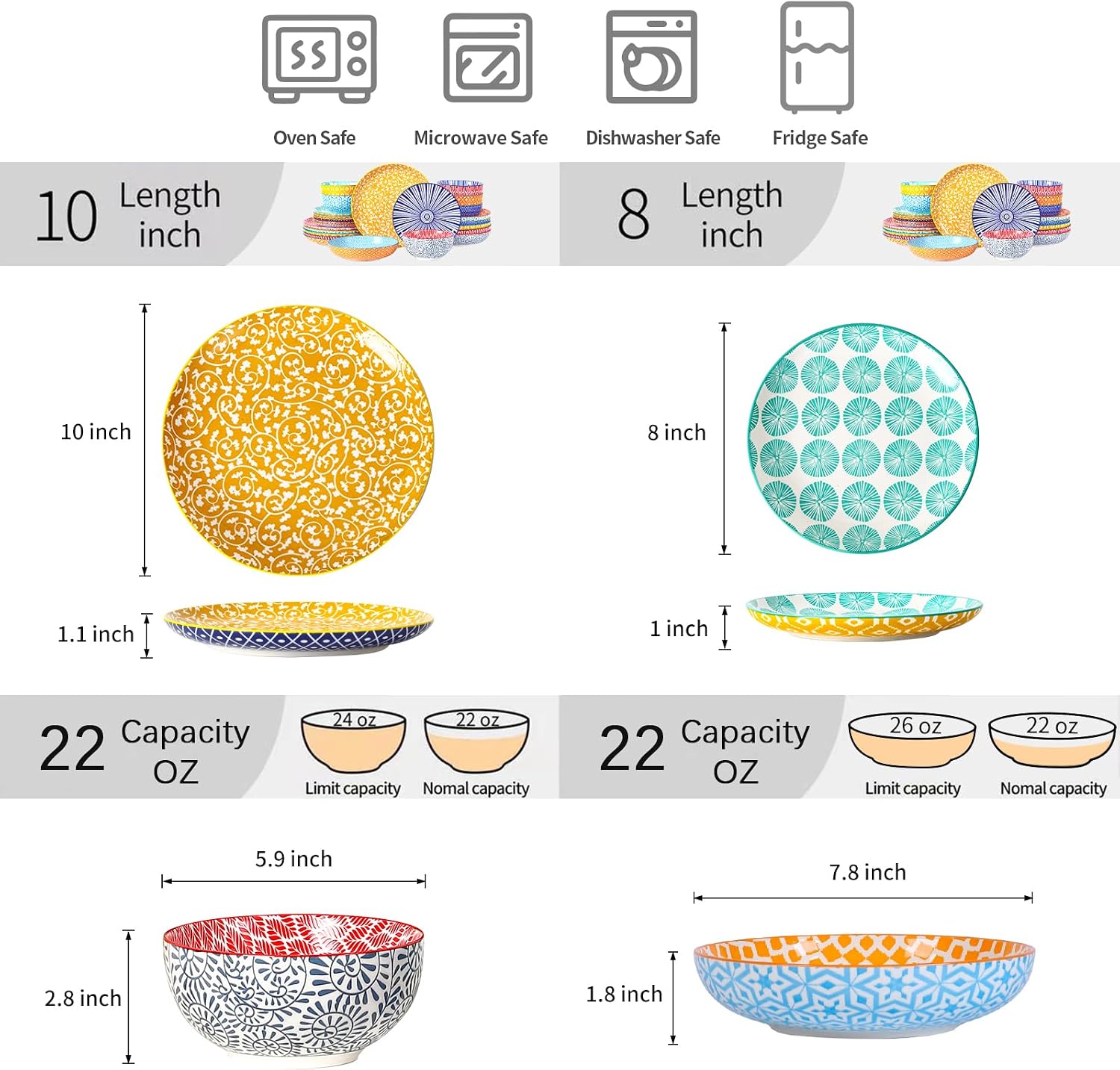 Patterned Ceramic Dinnerware Set, 24 Pieces - Image 3
