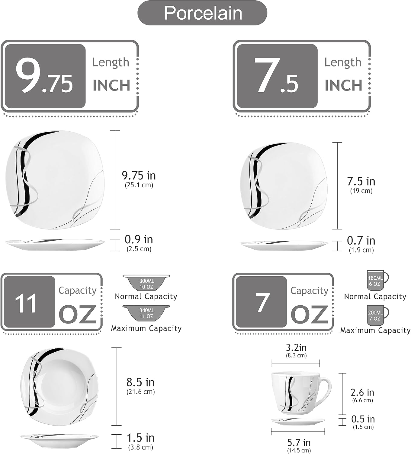 White and Black Ceramic Dinnerware Set, 30 Pieces - Image 2