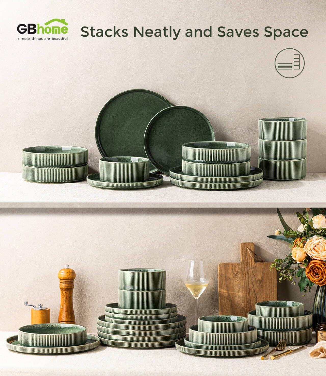 Ribbed Stoneware Dinnerware Set, 18 Pieces - Image 7