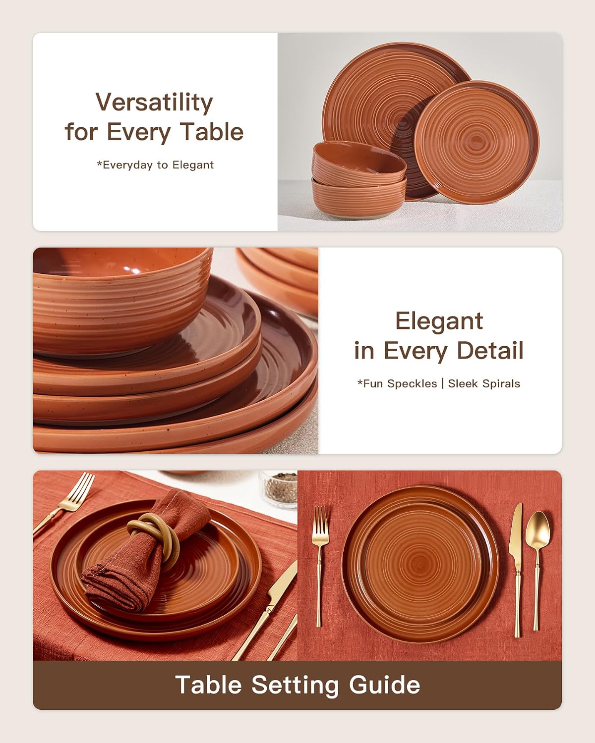Terracotta Stoneware Dinnerware Set, 18 Pieces - Image 3