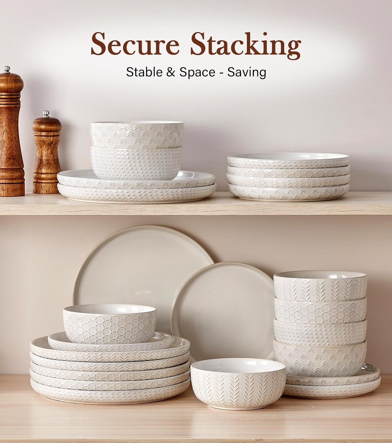 Embossed Stoneware Dinnerware Set, 24 Pieces - Image 8