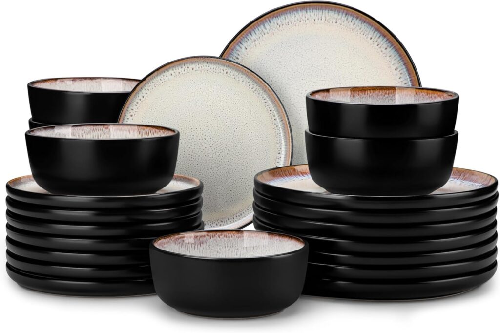 Reactive Glaze Stoneware Dinnerware Set, 24 Pieces