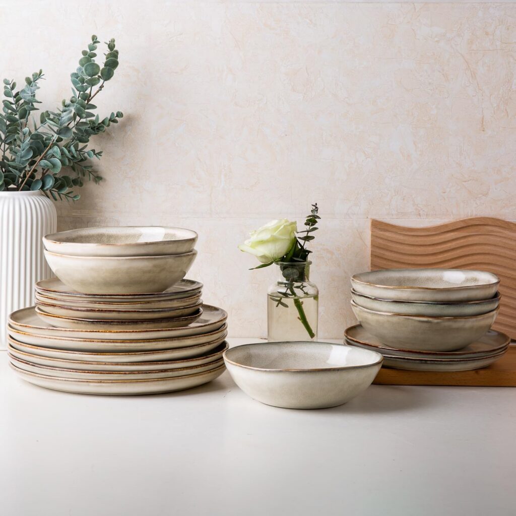 Reactive Glaze Ceramic Dinnerware Set, 24 Pieces