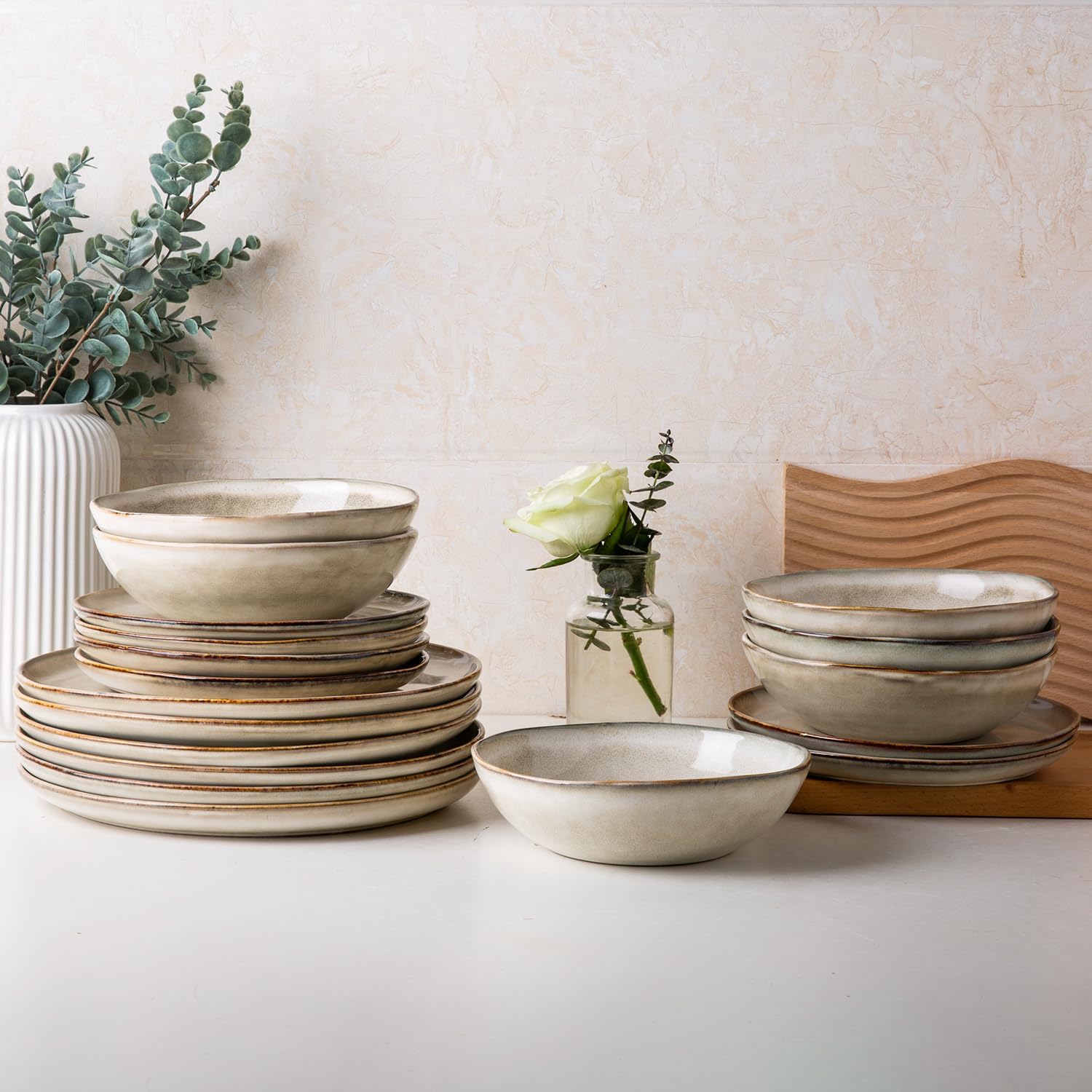 Reactive Glaze Ceramic Dinnerware Set, 24 Pieces