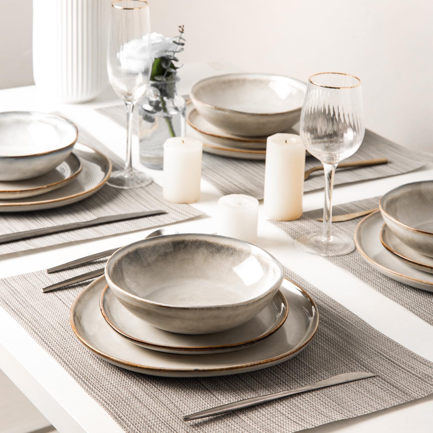 Reactive Glaze Ceramic Dinnerware Set, 24 Pieces - Image 7