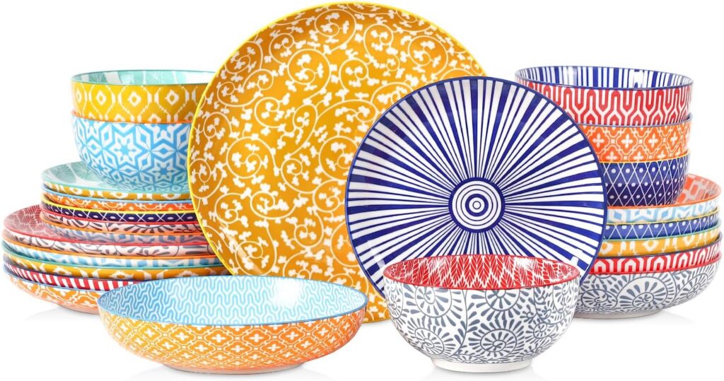 Patterned Ceramic Dinnerware Set, 24 Pieces