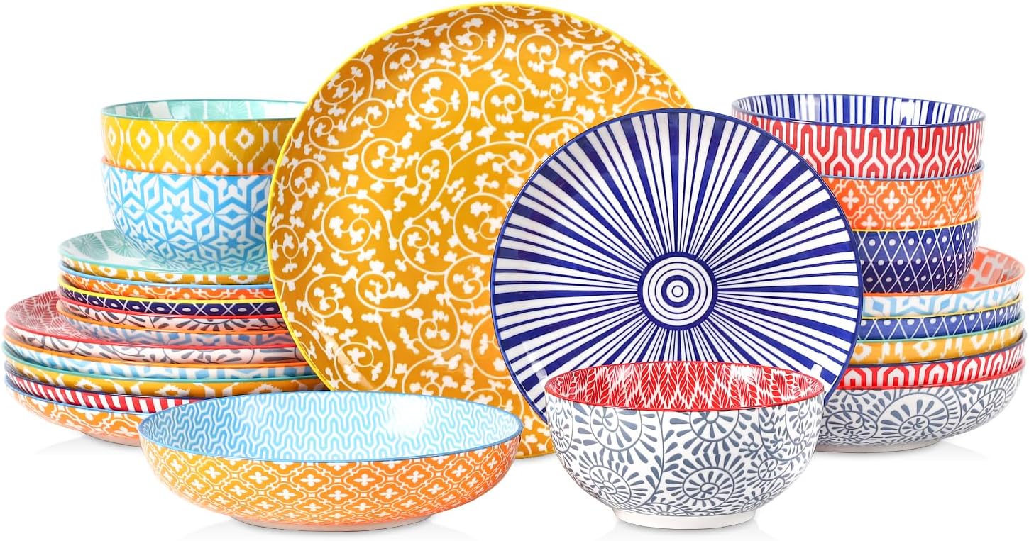 Patterned Ceramic Dinnerware Set, 24 Pieces