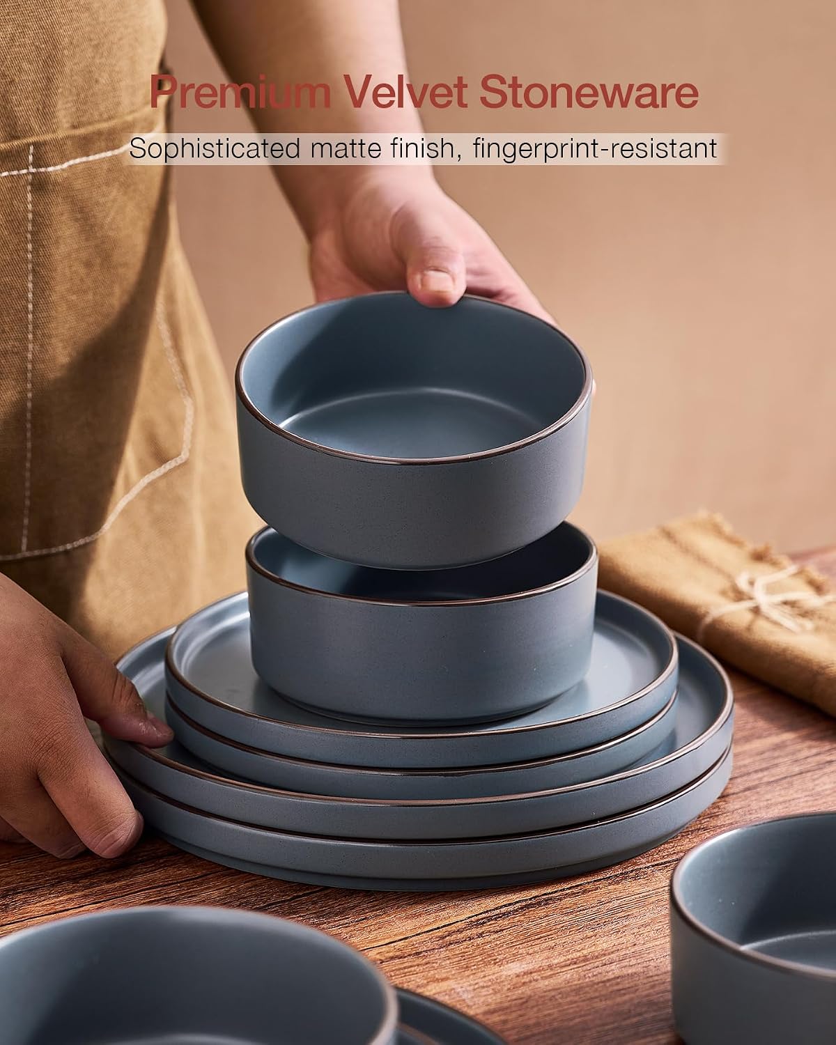 Charcoal Stoneware Dinnerware Set, 12 Pieces - Image 6