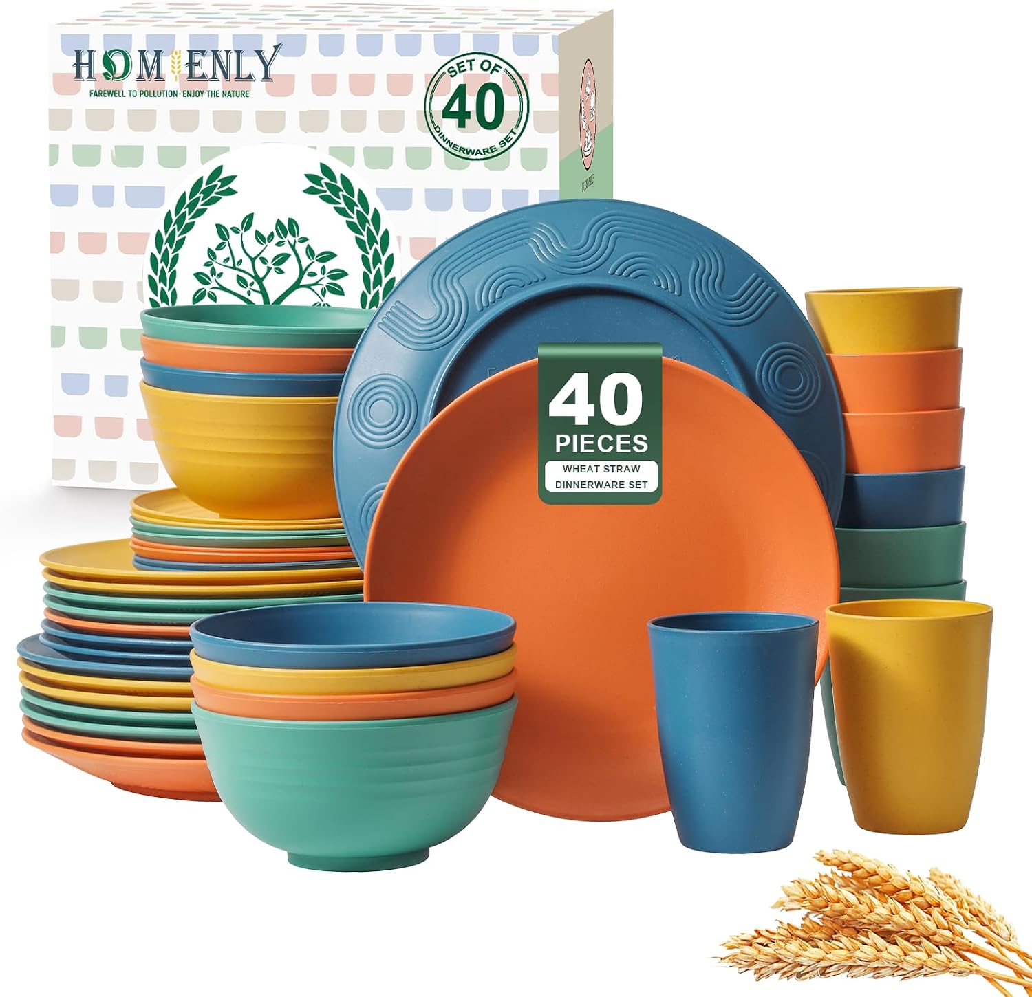 Wheat Straw Dinnerware Set, 40 Pieces