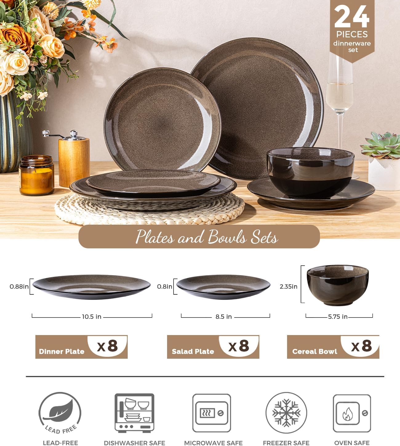 Reactive Glaze Ceramic Dinnerware Set, 24 Pieces - Image 2