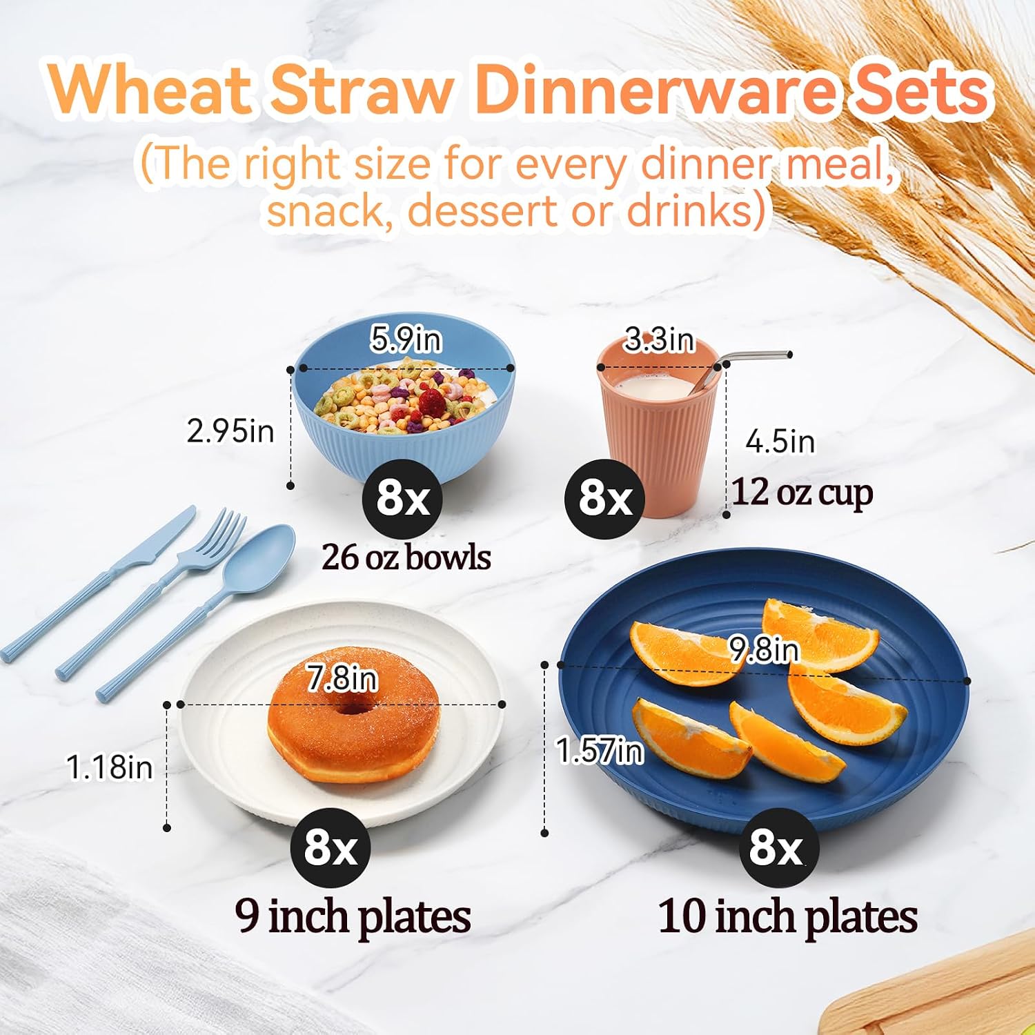 Reusable Wheat Straw Dinnerware Set, 64 Pieces - Image 2