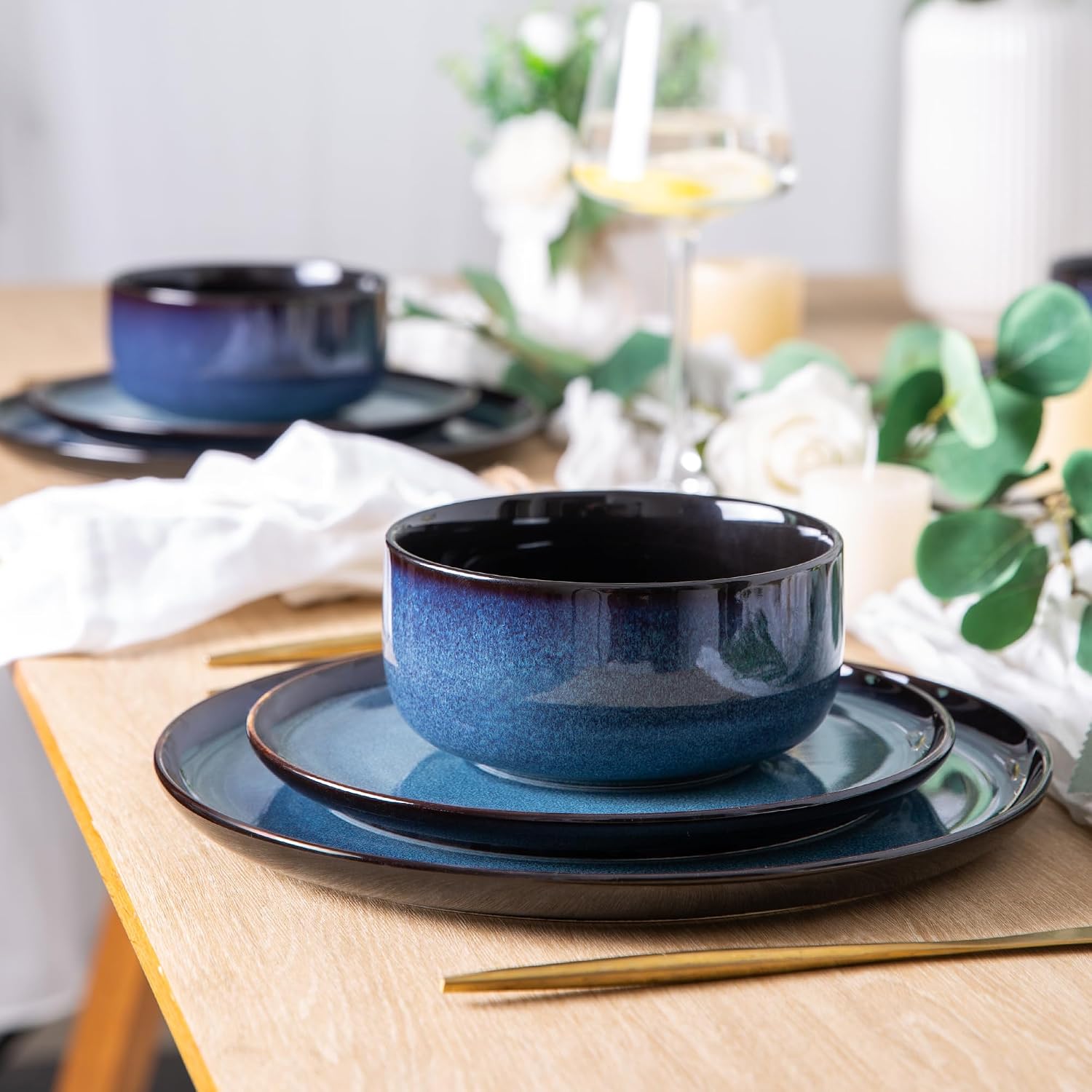 Blue Reactive Glaze Ceramic Dinnerware Set, 24 Pieces - Image 8