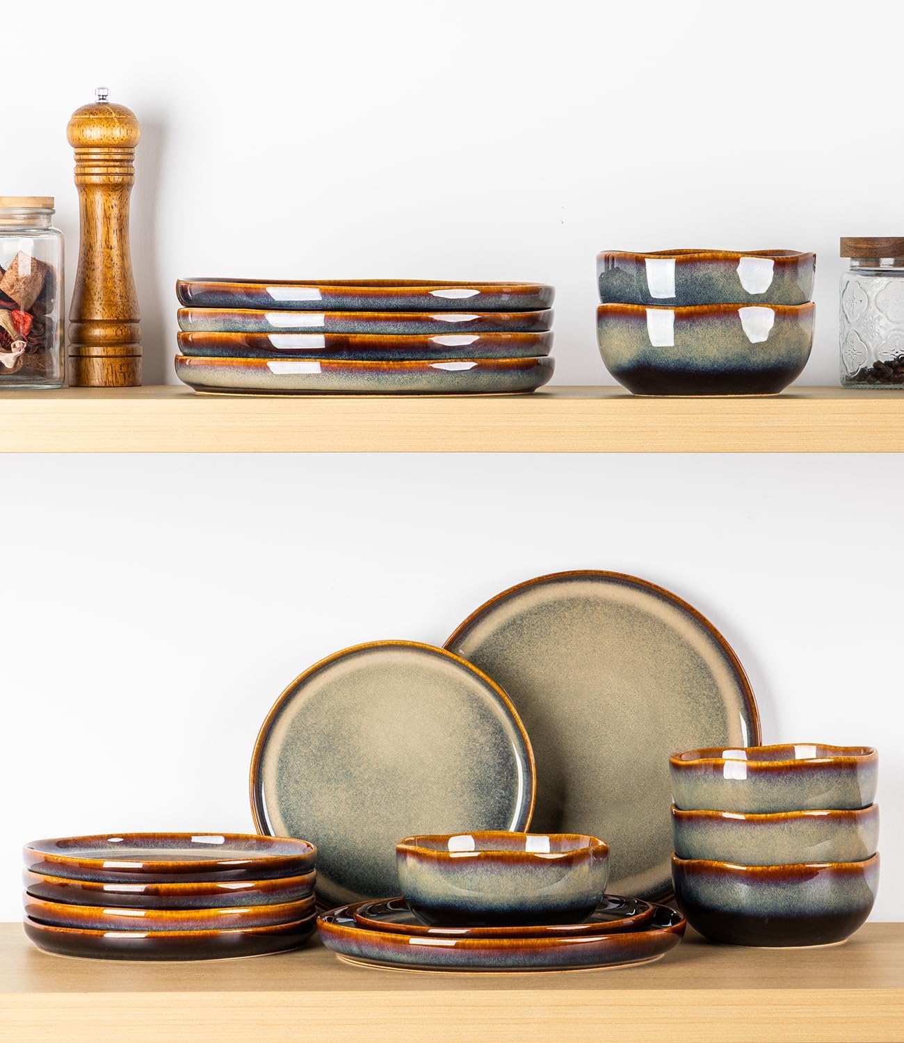Double Reactive Glaze Ceramic Dinnerware Set, 12 Pieces - Image 7
