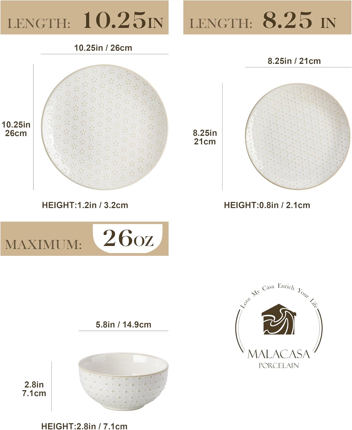Embossed White Ceramic Dinnerware Set, 24 Pieces - Image 2