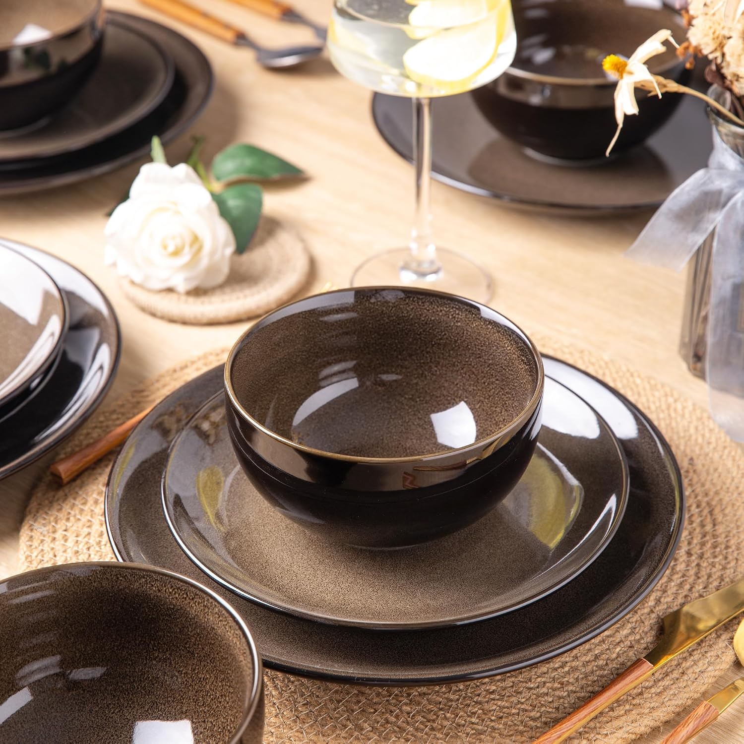 Reactive Glaze Ceramic Dinnerware Set, 24 Pieces - Image 3