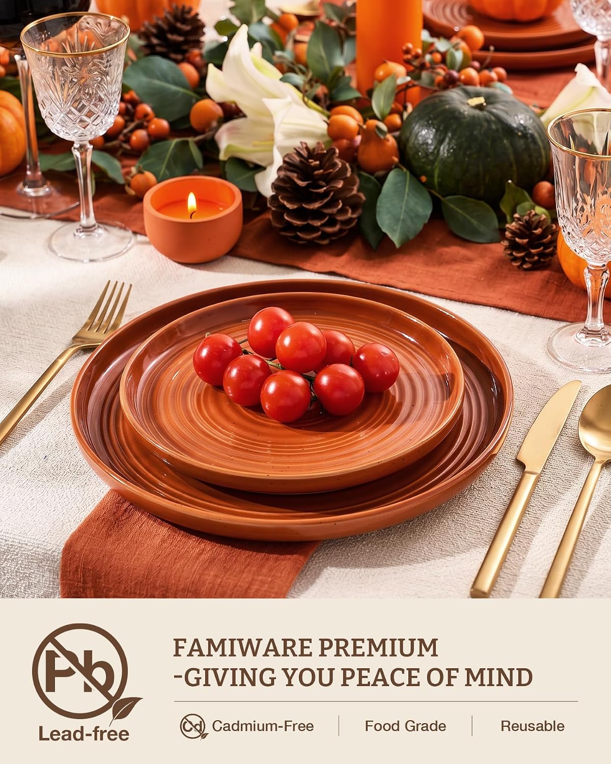 Terracotta Stoneware Dinnerware Set, 18 Pieces - Image 2