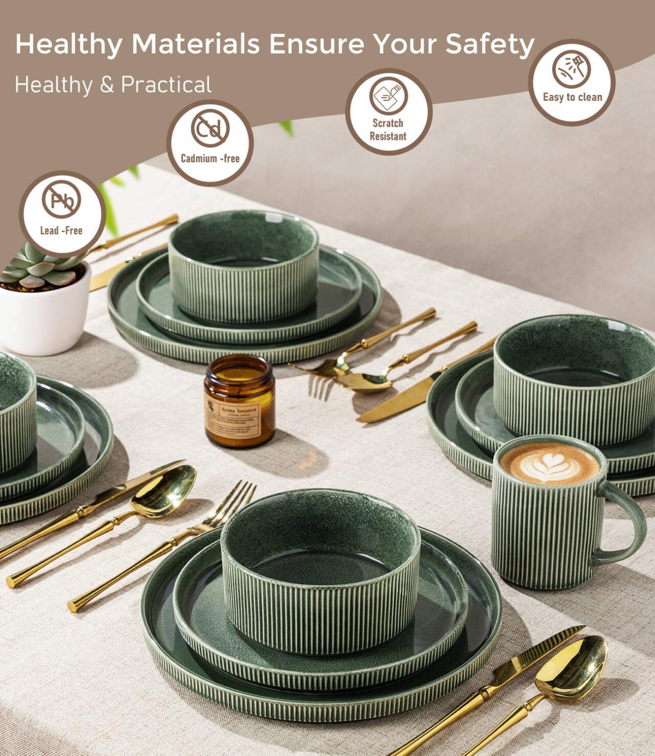 Ribbed Stoneware Dinnerware Set, 18 Pieces - Image 5