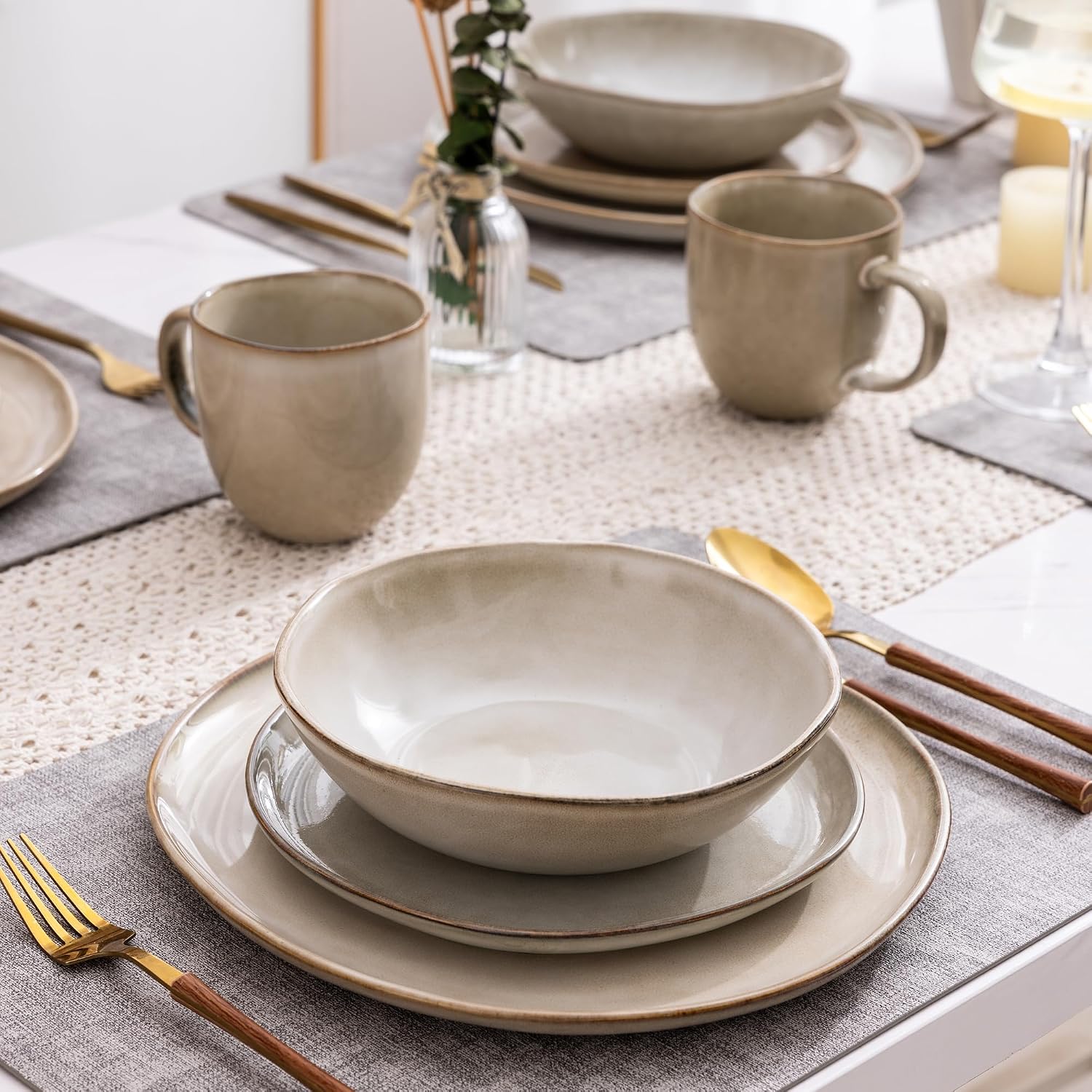 Reactive Glaze Ceramic Dinnerware Set, 24 Pieces - Image 5
