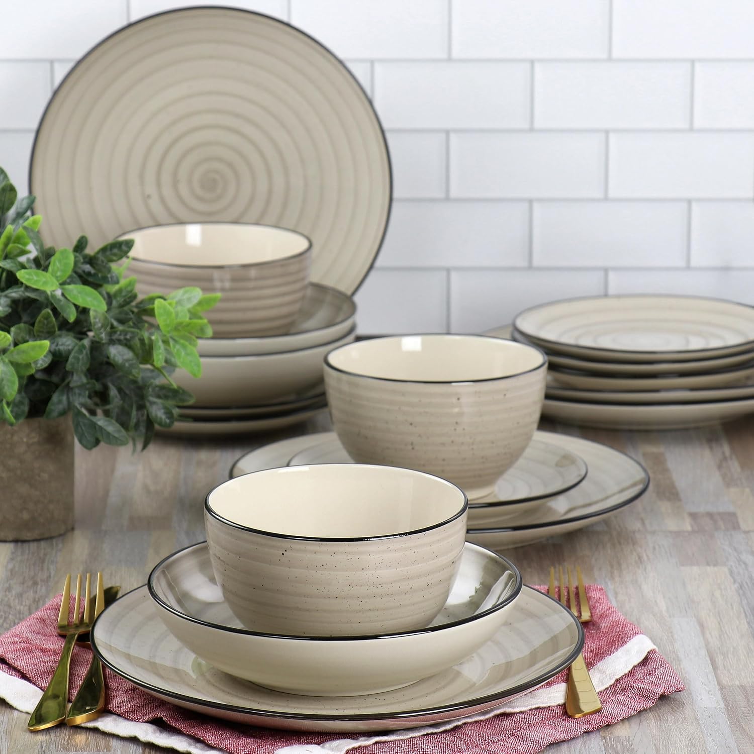 Cream Stoneware Dinnerware Set, 24 Pieces - Image 7