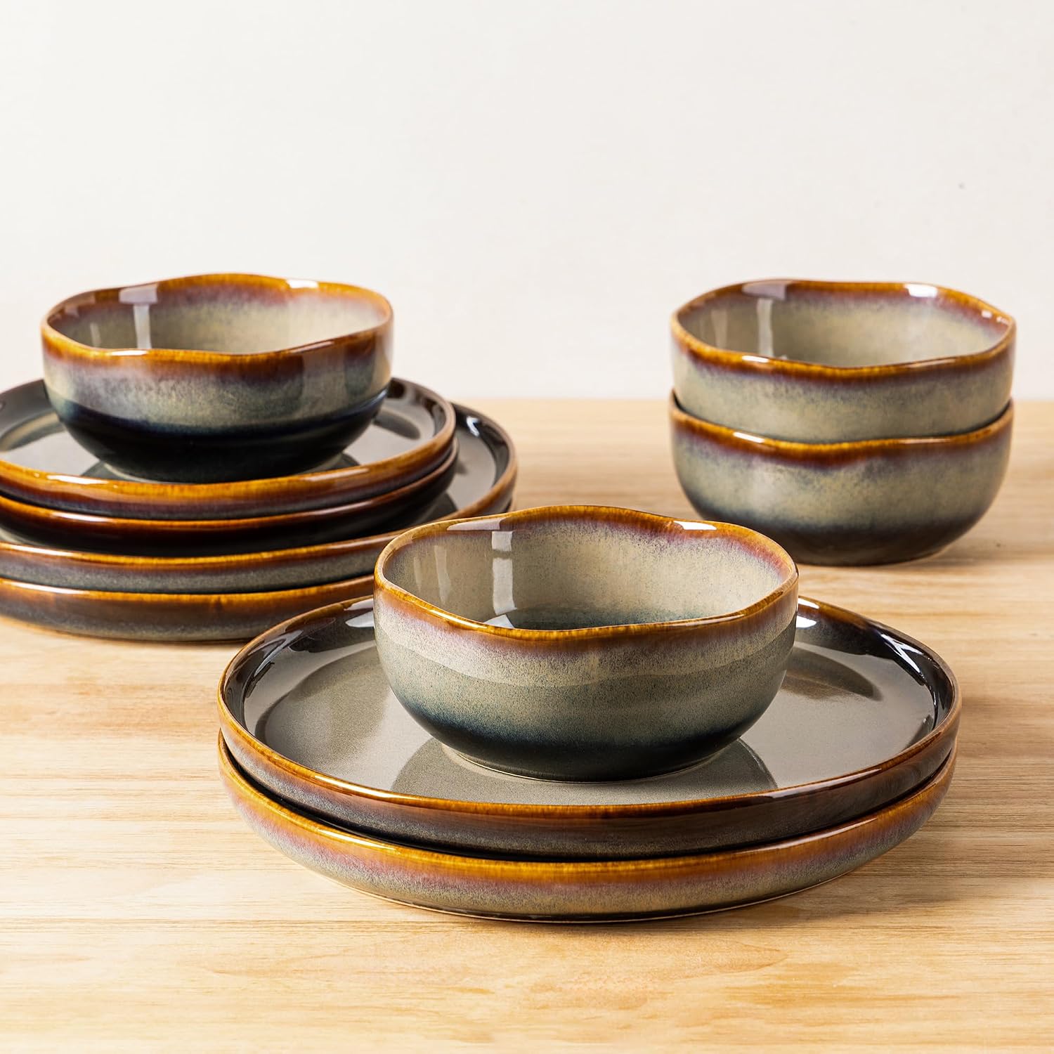 Double Reactive Glaze Ceramic Dinnerware Set, 12 Pieces - Image 4