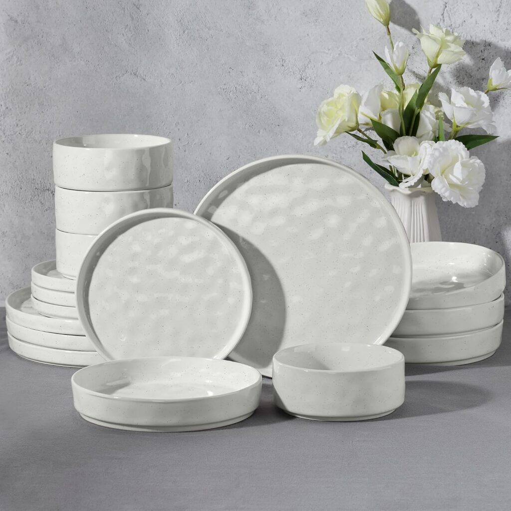 Speckled White Stoneware Dinnerware Set, 16 Pieces