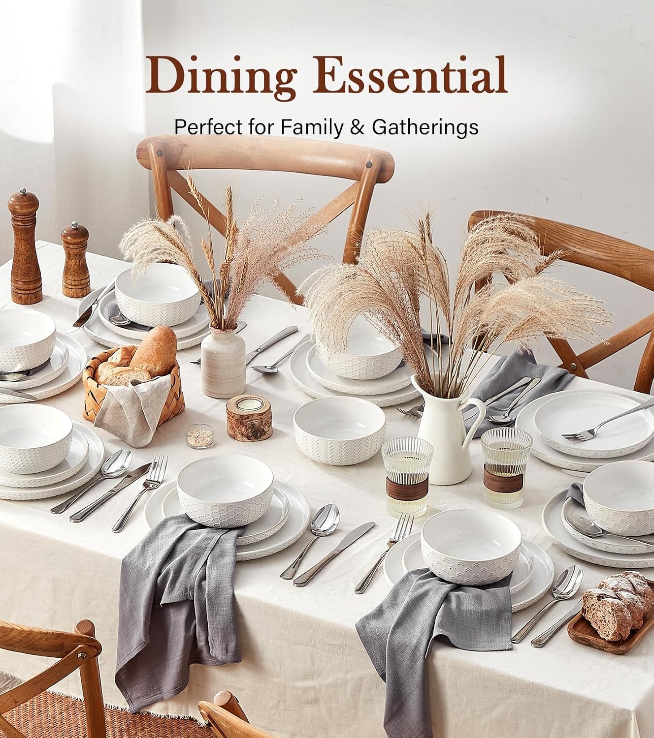 Embossed Stoneware Dinnerware Set, 24 Pieces - Image 5