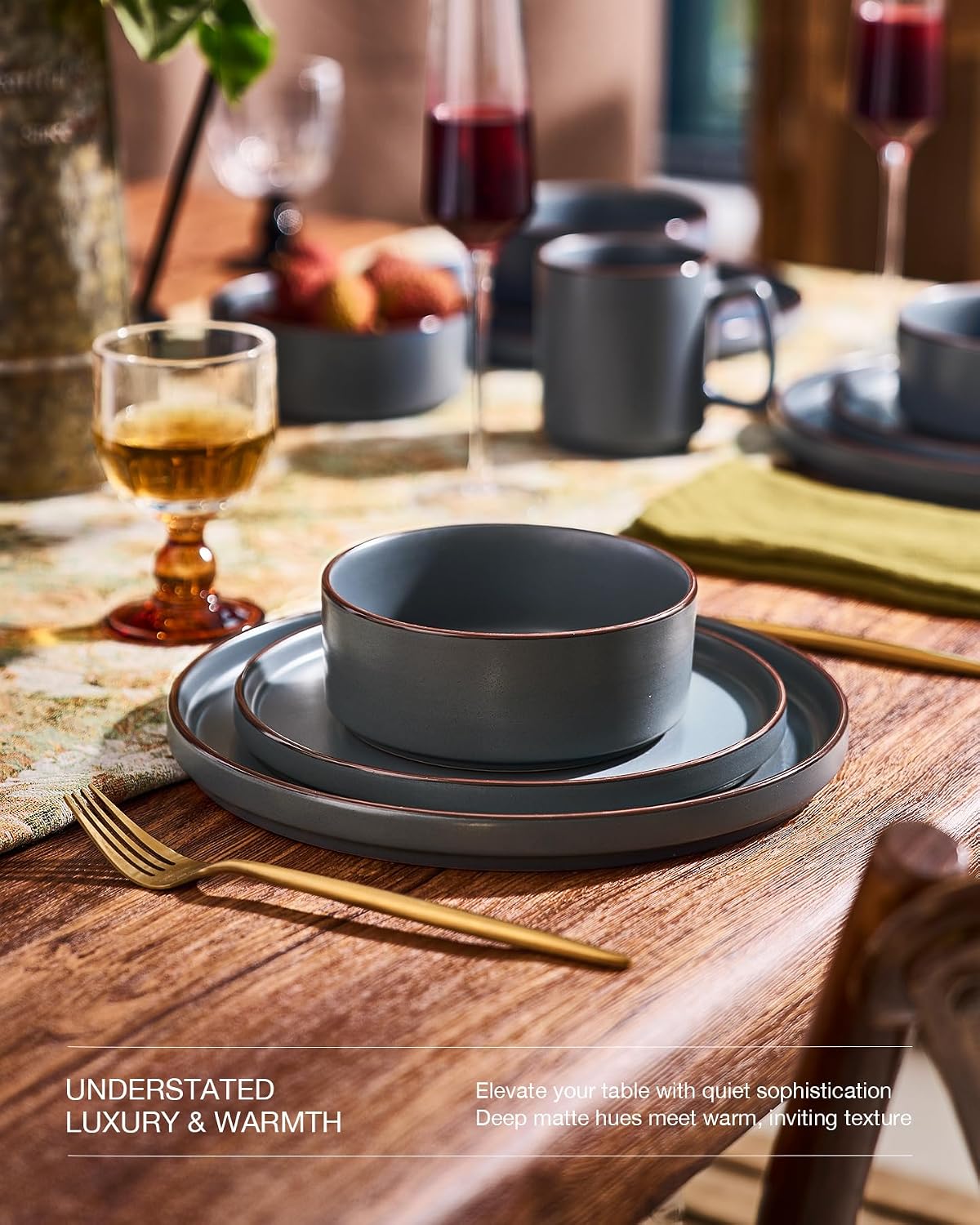Charcoal Stoneware Dinnerware Set, 12 Pieces - Image 3